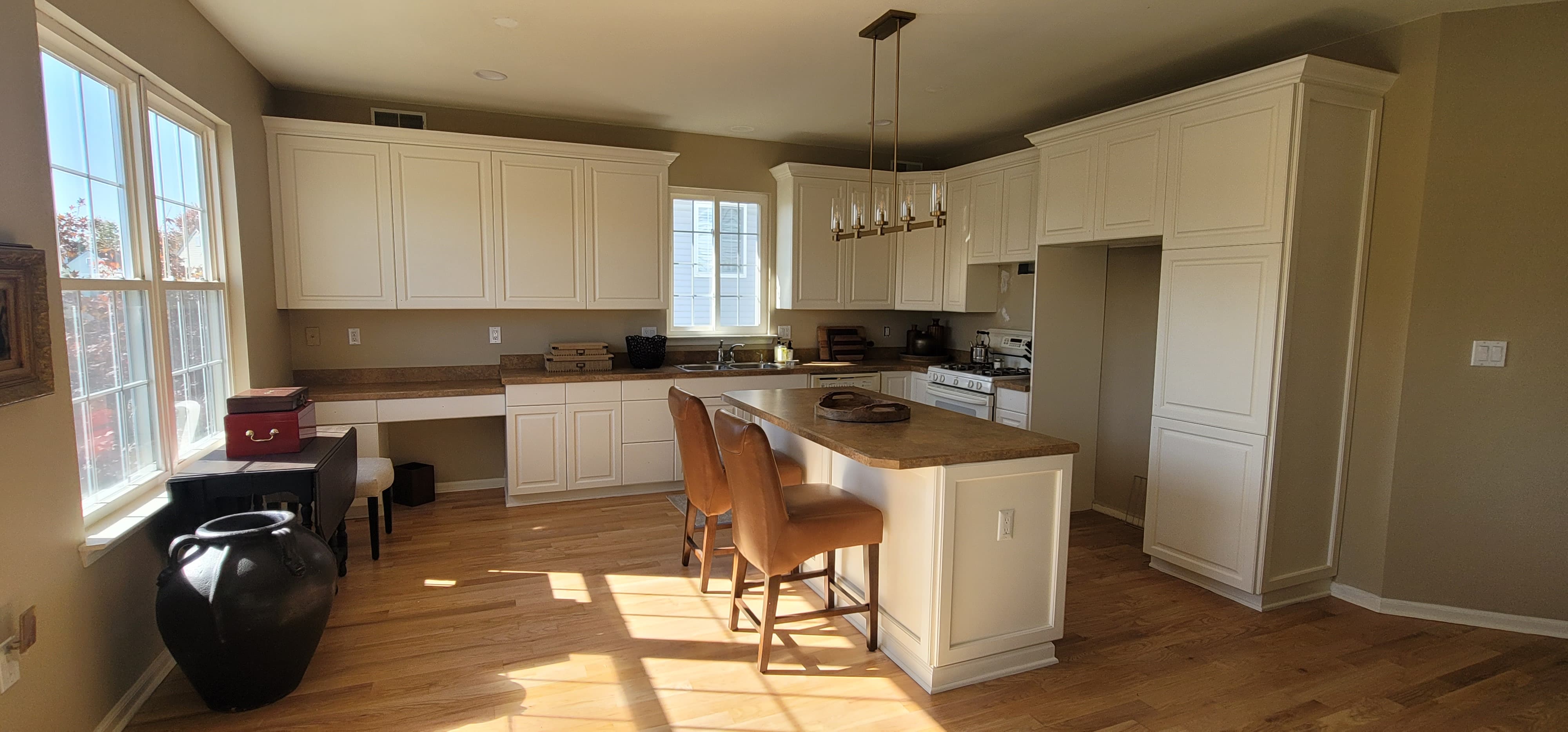 Elevate Your Kitchen with Timeless White Wood Coating by Grace on Broadway Before Refinishing