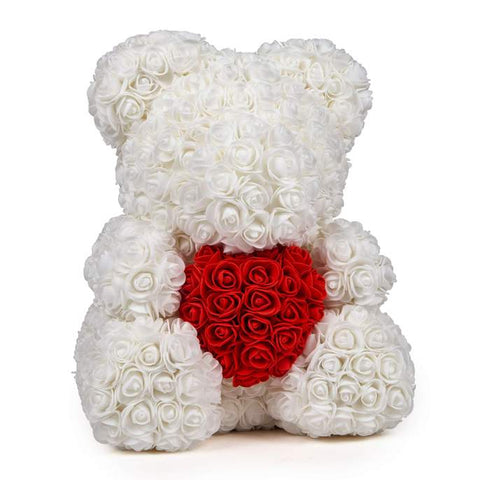 white rose bear with red heart