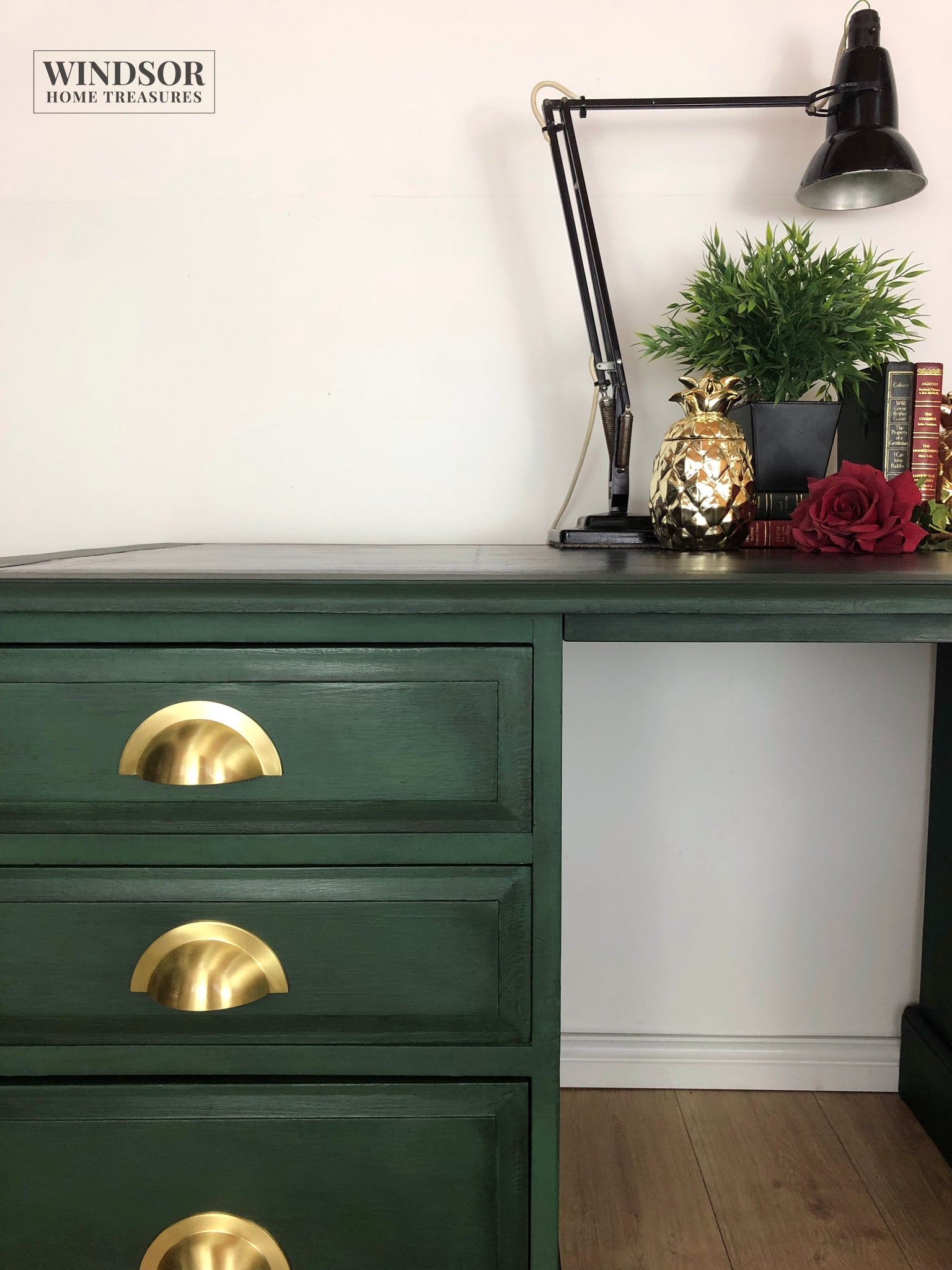 Double Pedestal Desk In Dark Green Windsor Home Treasures