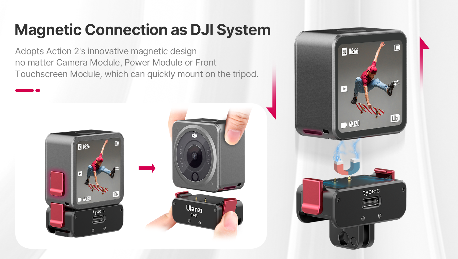 DJI Action 2 multifunctional cam has a magnetic locking design for module  switching » Gadget Flow