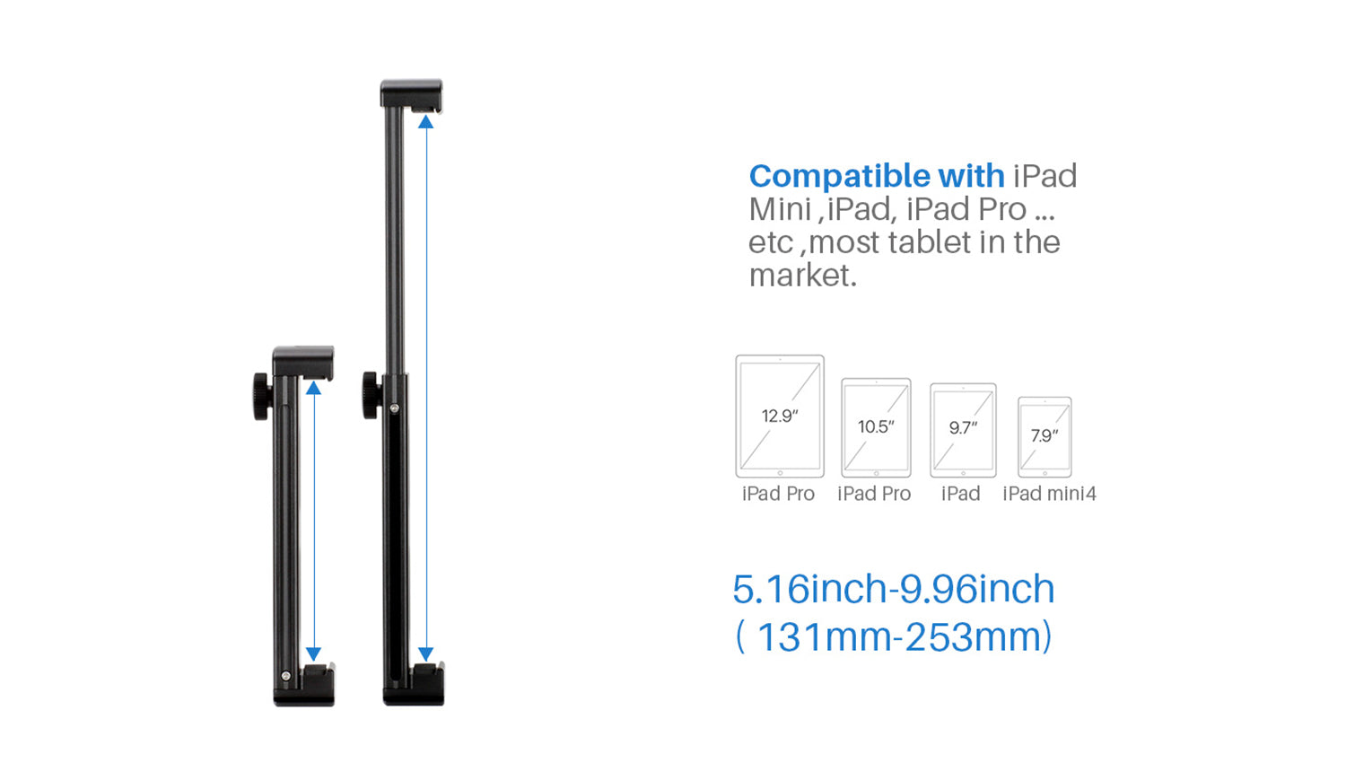 ULANZI Support Tablette Lit, Support iPad Lit Réglable, Rotation à 360°,  Support iPad en Aluminium, Porte Tablette Compatible pour iPad Pro 12.9,  iPad Air/Mini, Galaxy Tab, Huawei Mediapad : : Informatique