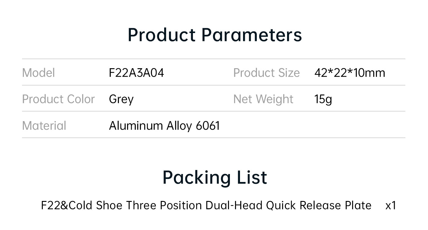 Falcam F22 & Cold Shoe Three Position Dual-Head Quick Release Plate