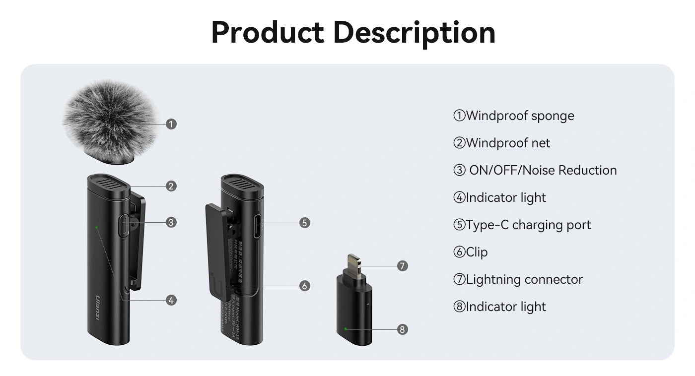 Ulanzi WM-10 Wireless Clip-on Microphone for Smartphone or Tablet