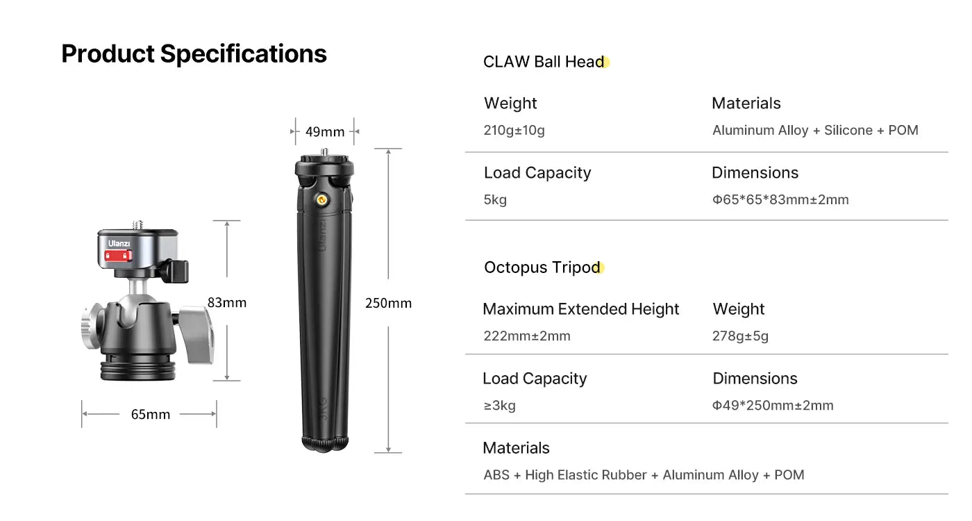 Ulanzi MT-68 CLAW Quick Release Flexible Tripod T061CNB1