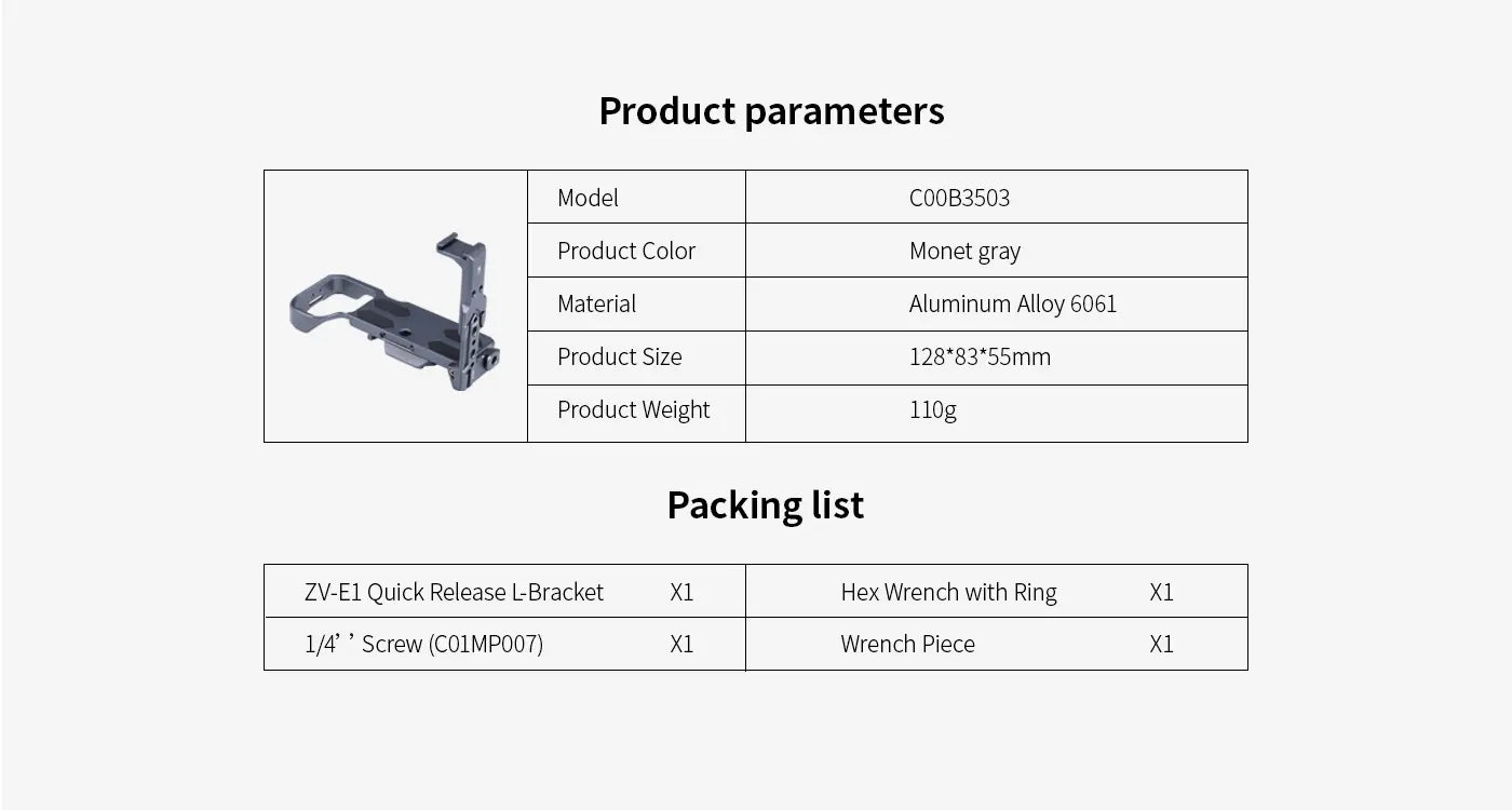 Ulanzi Falcam F22 & F38 & F50 Quick Release L-Bracke for Sony ZV-E1