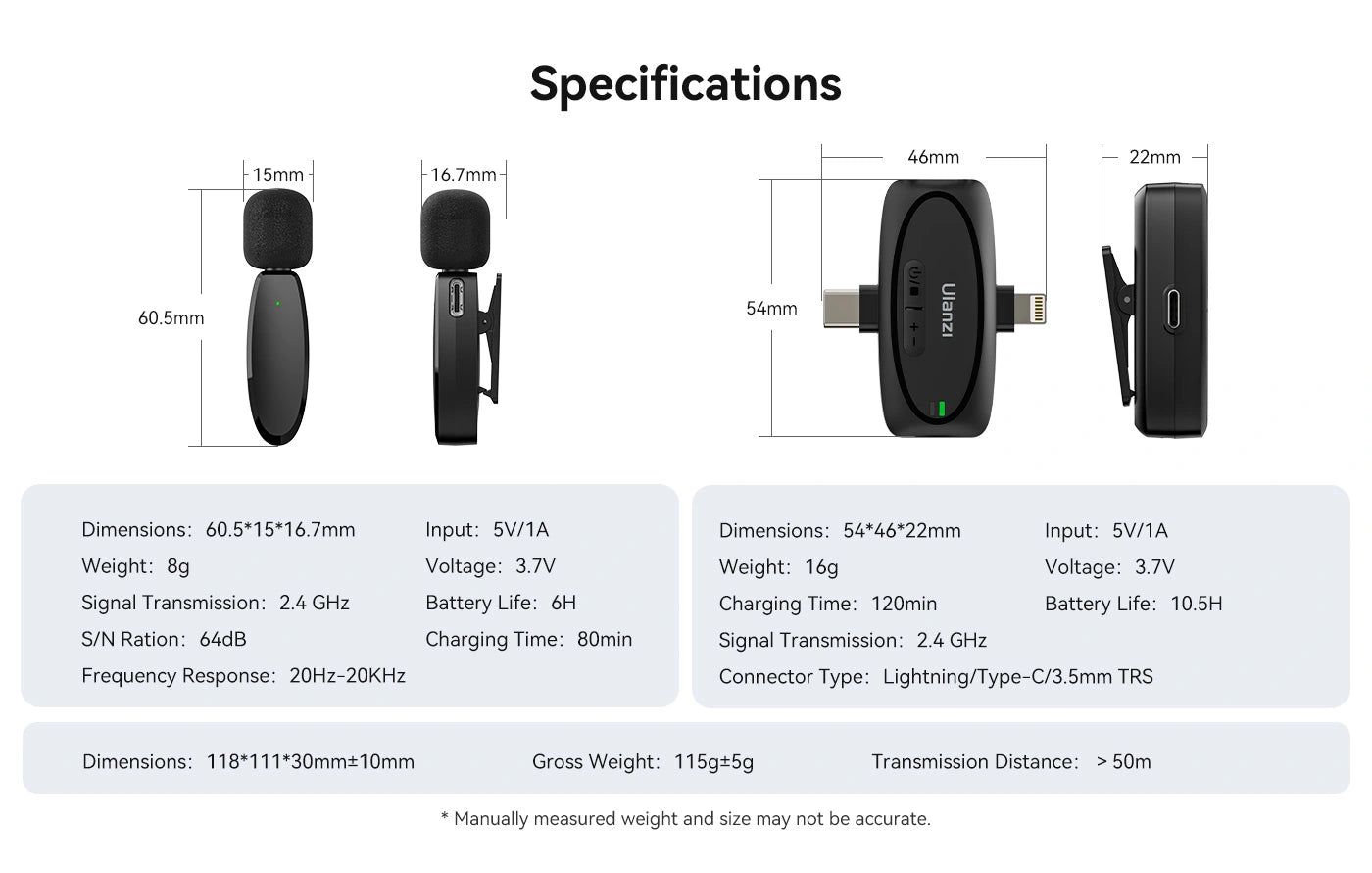 Ulanzi V6 3-in-1 Plug-Play Wireless Lavalier Microphone for iPhone/Android/Tablet/Camera