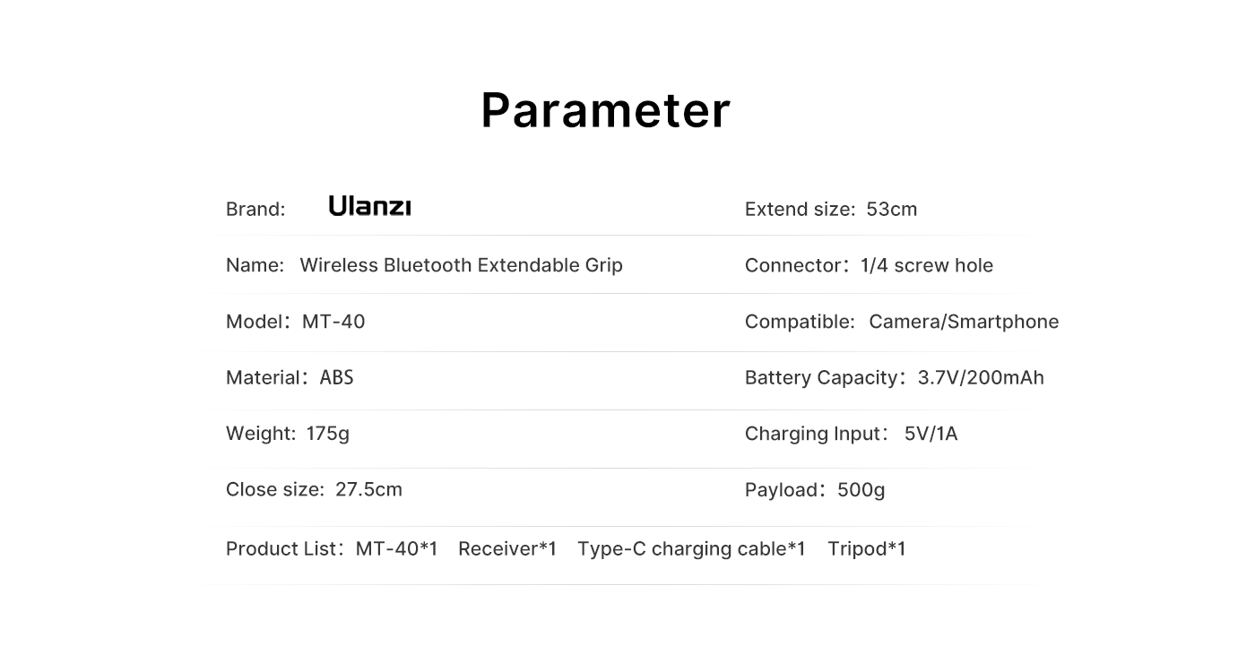 Ulanzi MT-40 селфи-палка/штатив/ручка 3-в-1 с беспроводным пультом дистанционного управления