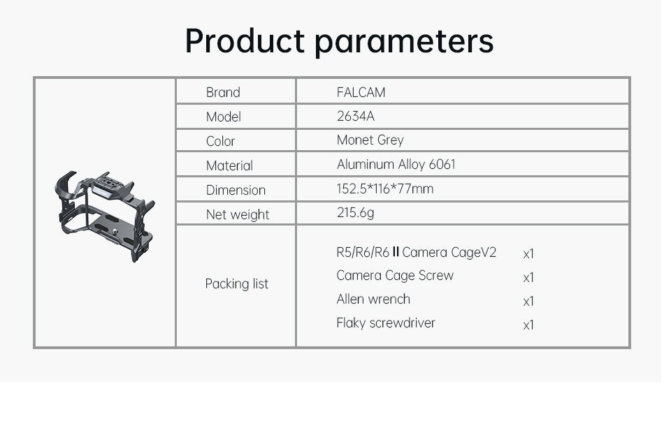 Falcam F22 & F38 & F50 Quick Release Camera Cage V2 for Canon EOS R5/R5C/R6/R6 II 2634A