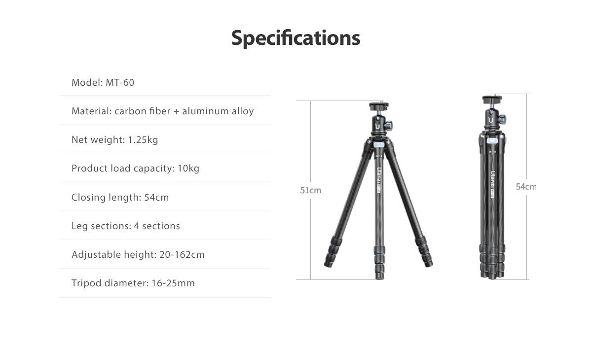 MT-60 Carbon Fiber Portable Travel Tripod