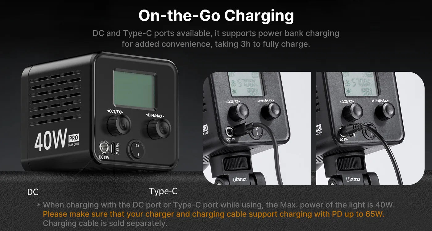 DC and Type-C ports available