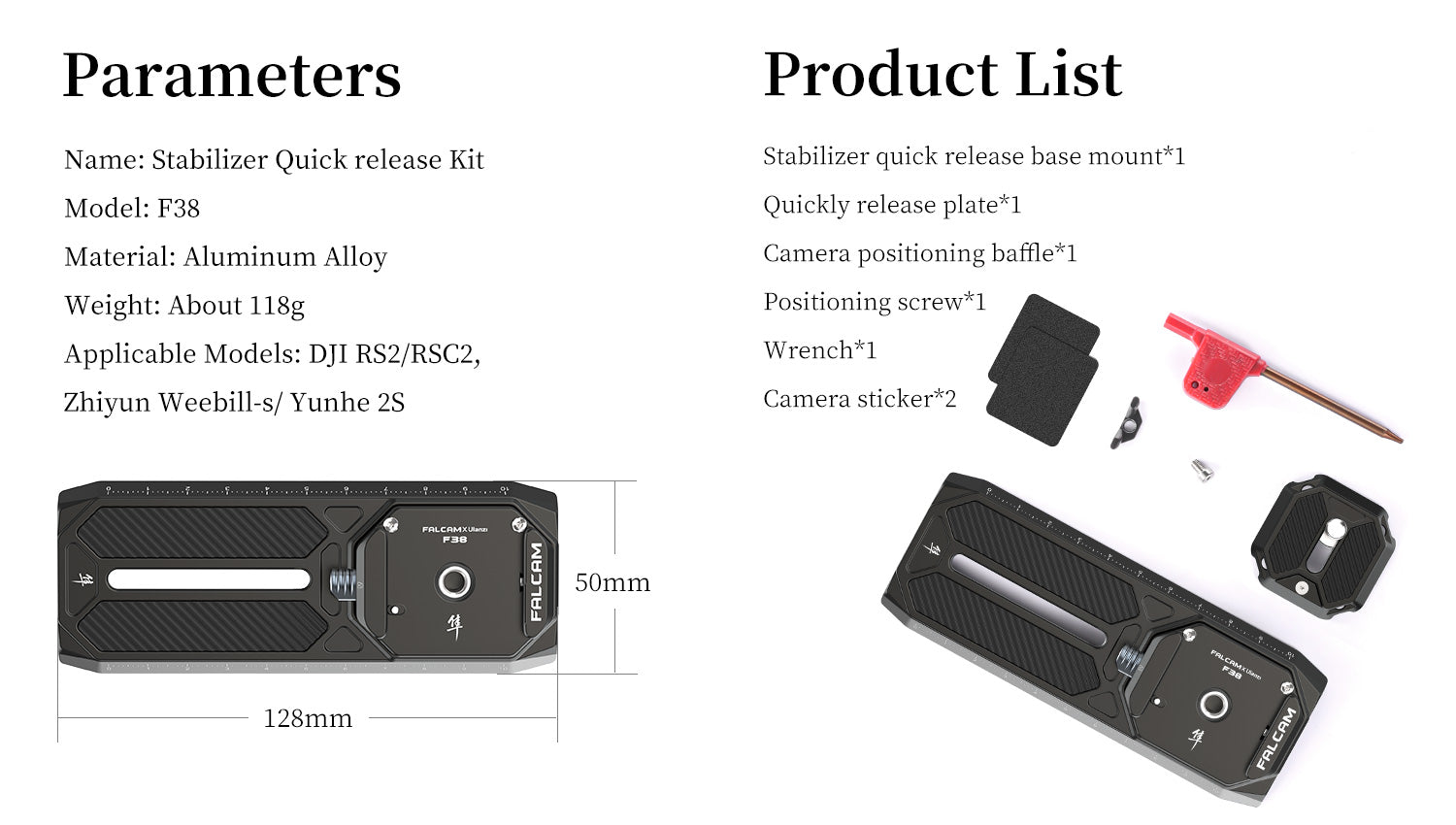 Falcam F38 Quick Release System for DJI RS2/RSC2, RS3/RS3 Pro, Zhiyun weebill 2/S, Crane 2S