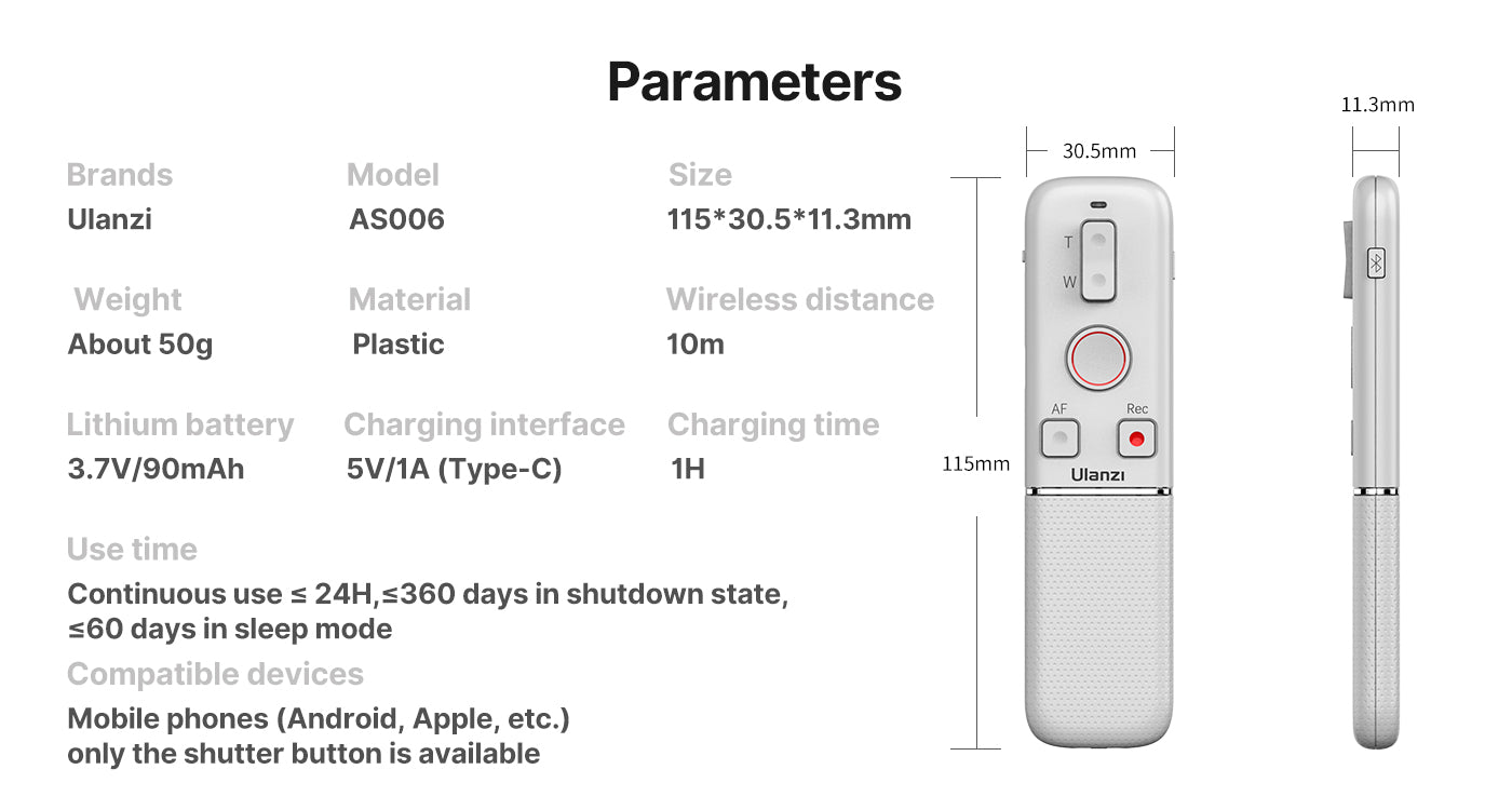 Ulanzi AS006 Universal Wireless Bluetooth Remote Control C003GBB1