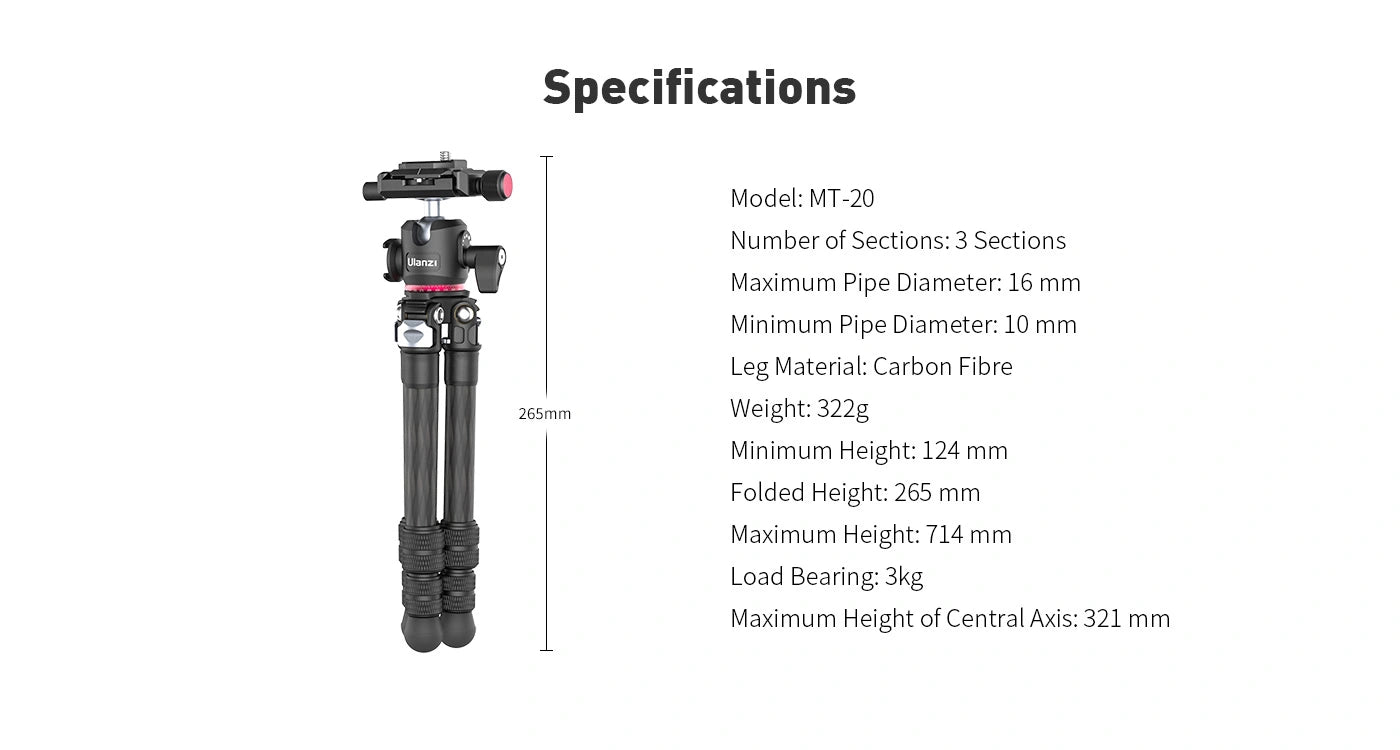 Ulanzi MT-20 Professional Carbon Fiber Tripod Monopod 2255