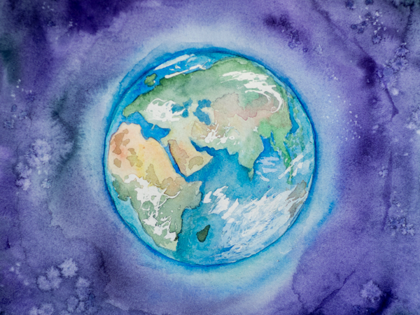 Watercolor painting of planet Earth