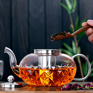 Glowing Diamond Glass Tea pot with Fine Mesh Stainless Steel