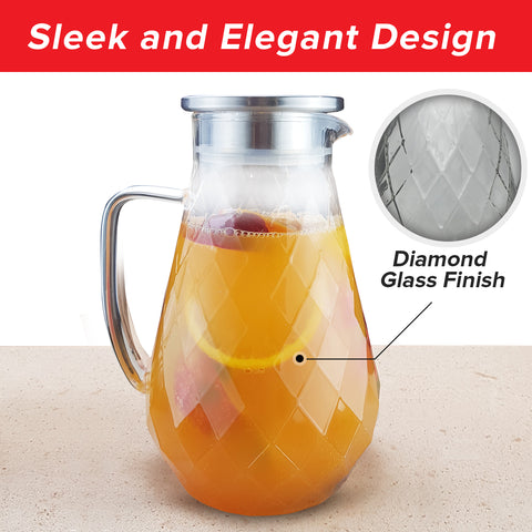 Glass Pitcher with Lid - Diamond Pattern (72 Ounces) by Pykal