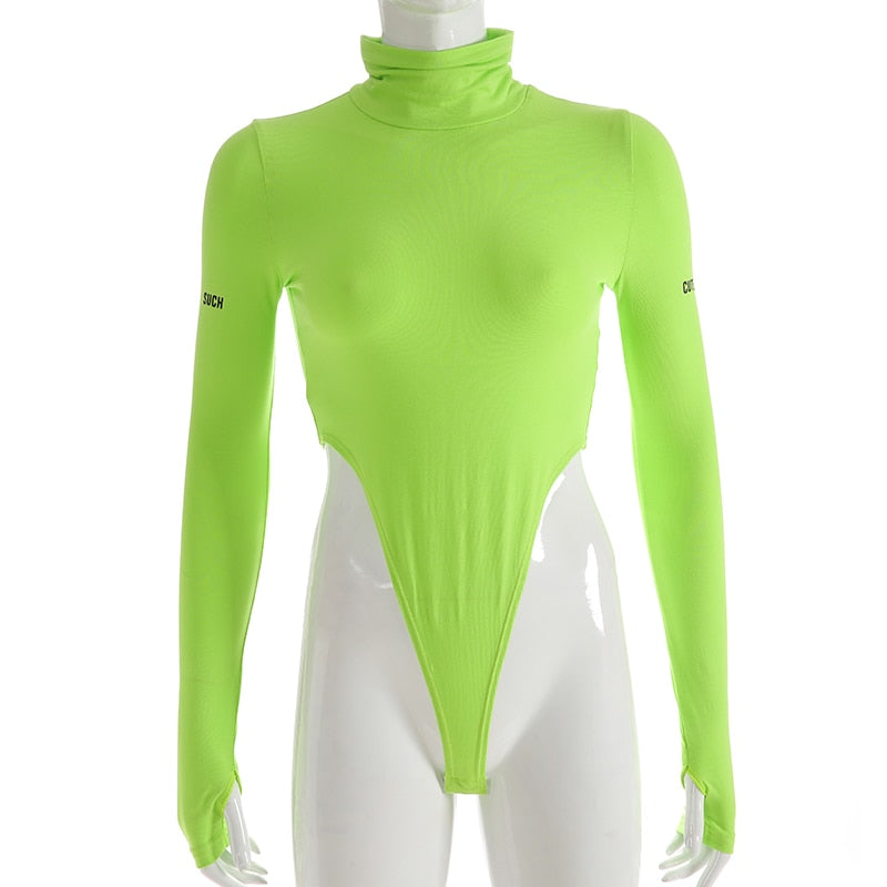 green turtleneck bodysuit