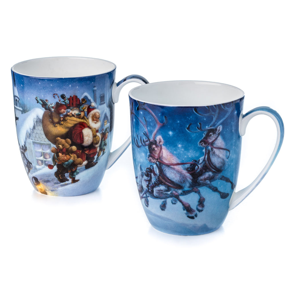 Ticking Stripe Santa and Reindeer Mug Set of 2