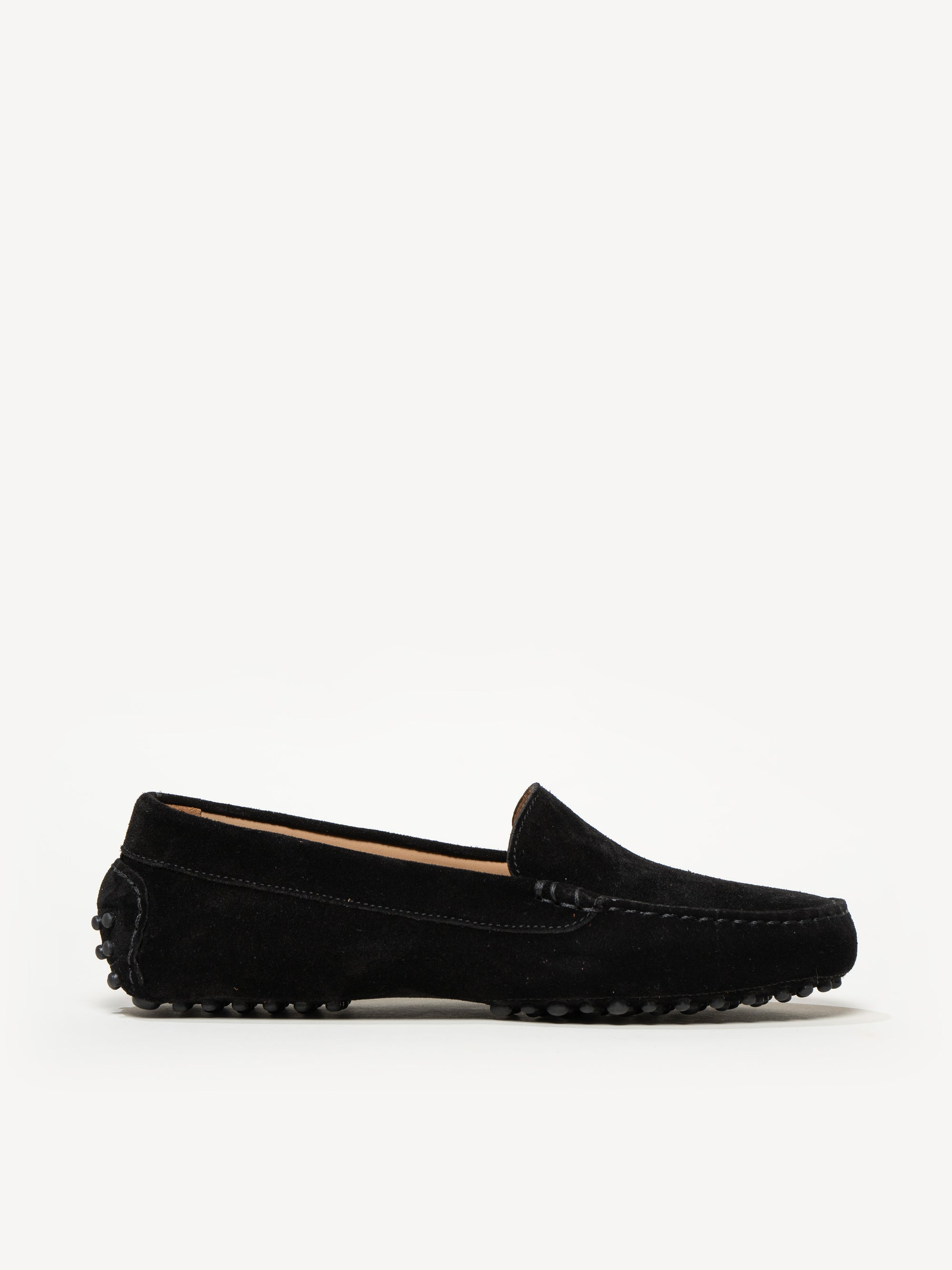 The Felize Suede - Suede Moccasin - Black with Black Pegs - M.Gemi
