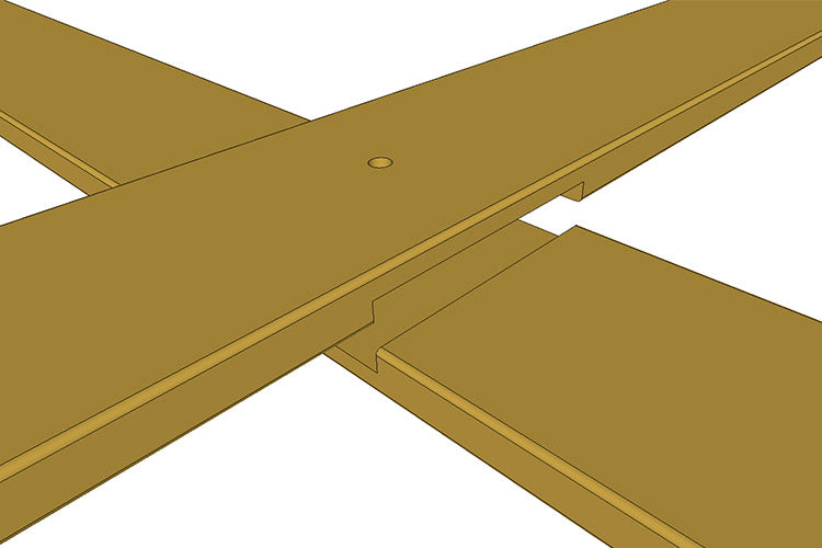 Dados cut into cross-braces allow them to nest together