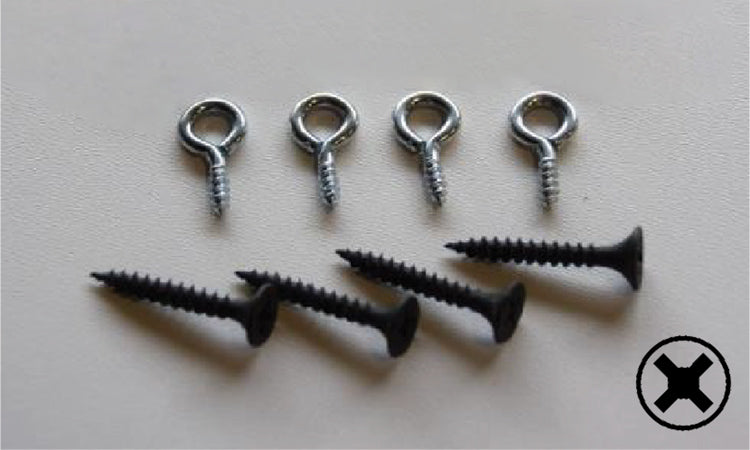 Eye screws and screws are supplied for mounting your canvas