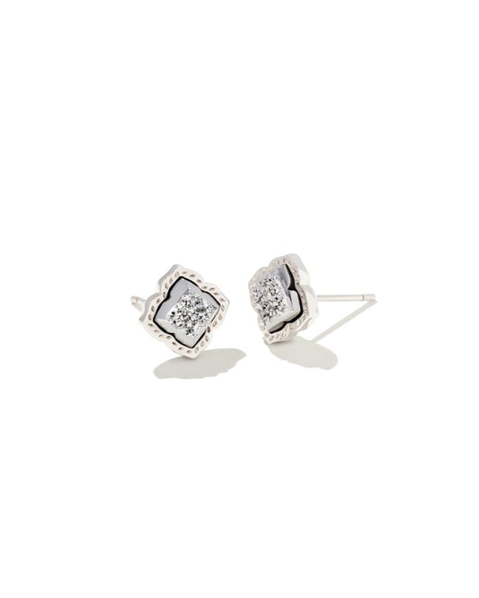 Baguette Ellie Silver Stud Earrings in Platinum Drusy