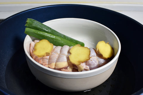 Chicken Chashu steamed with garlic negi sake