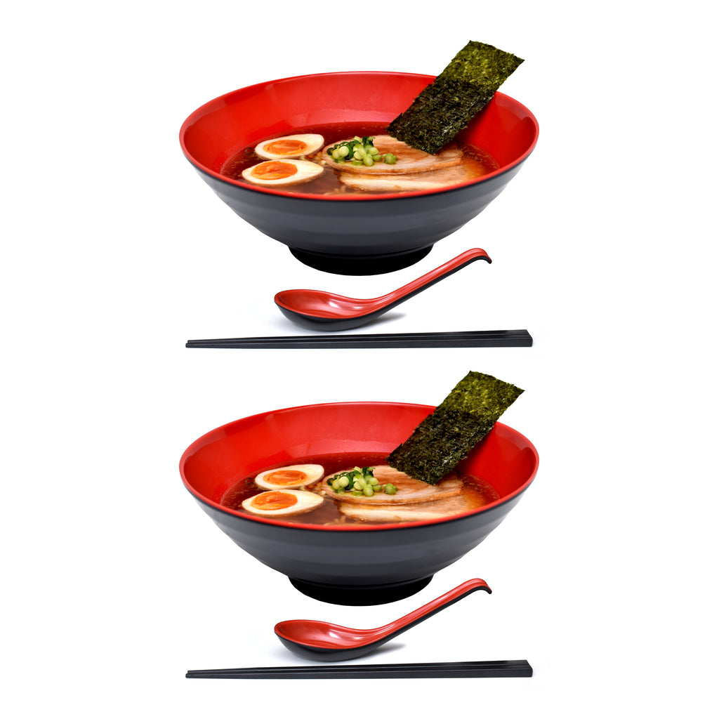 ASIAN HOME Japanese Rice and Soup Bowls With Lid, Black and Red, for rice,  miso soup, 4.33 x 3.94, 8.4 oz. (4 Bowls)