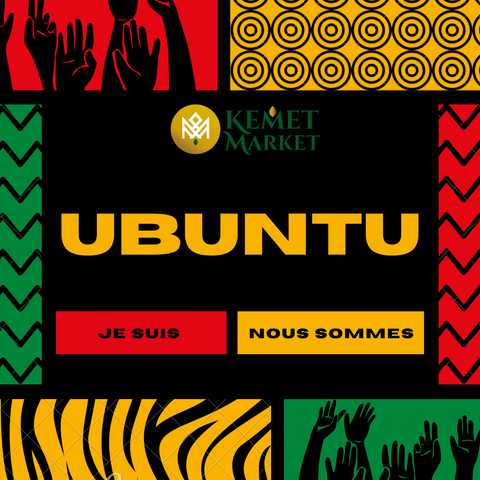 ubuntu-rouge-jaune-vert-fond-noir-mains-levees-zebre-motifs-africain-wax-pattern