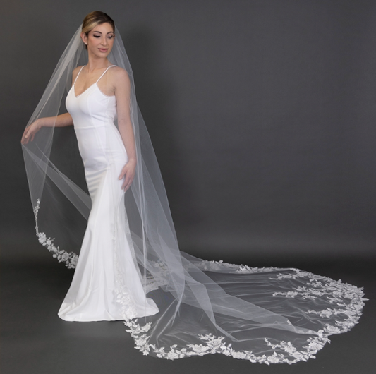 Lace Royal Cathedral Wedding Veil with Heavy Rhinestone Scatter Cf250