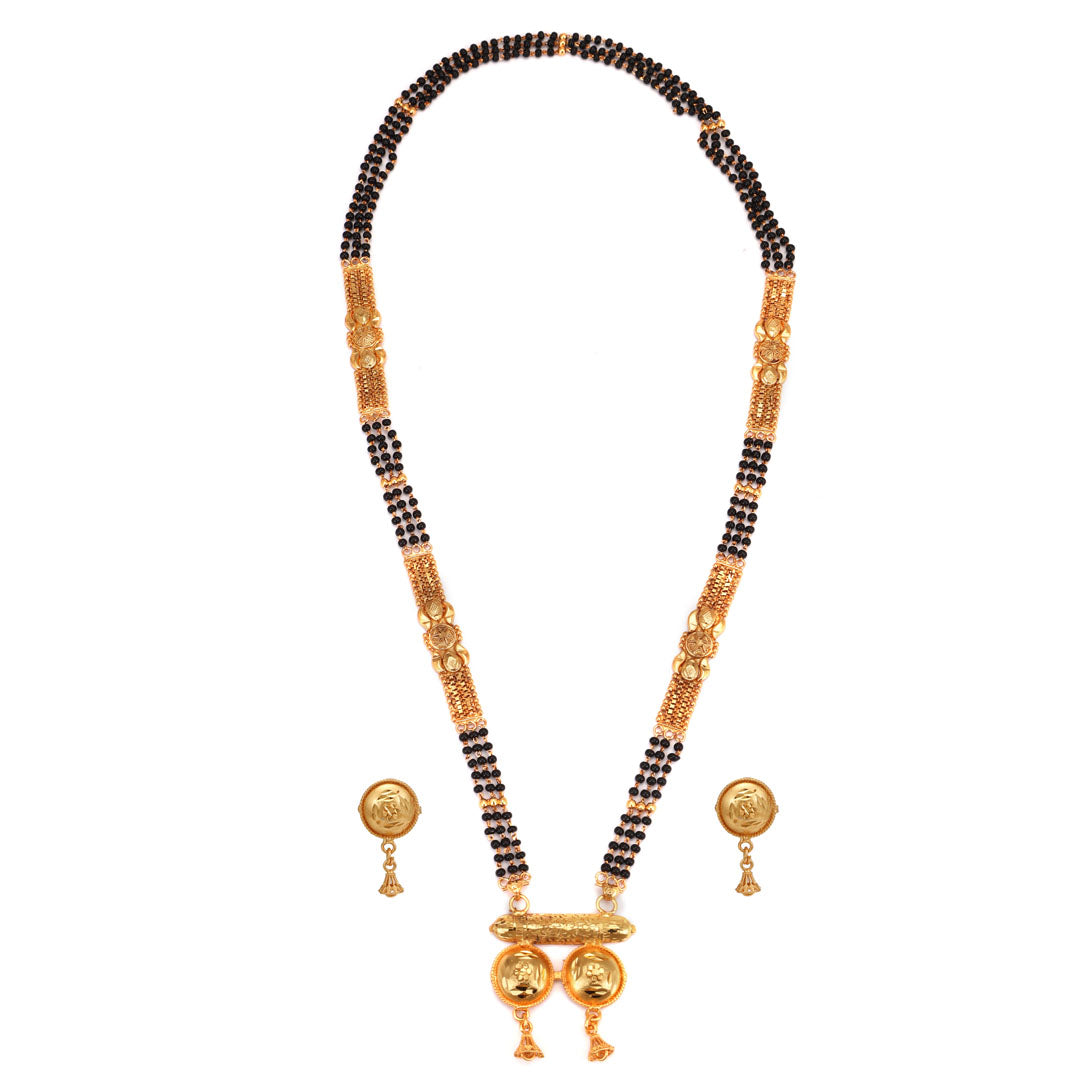 Digital Dress Room Gold Plated Long Mangalsutra Earrings Set Fancy AD  Pendant Single Line Black Bead Chain Silver & Golden Online in India, Buy  at Best Price from Firstcry.com - 13697565