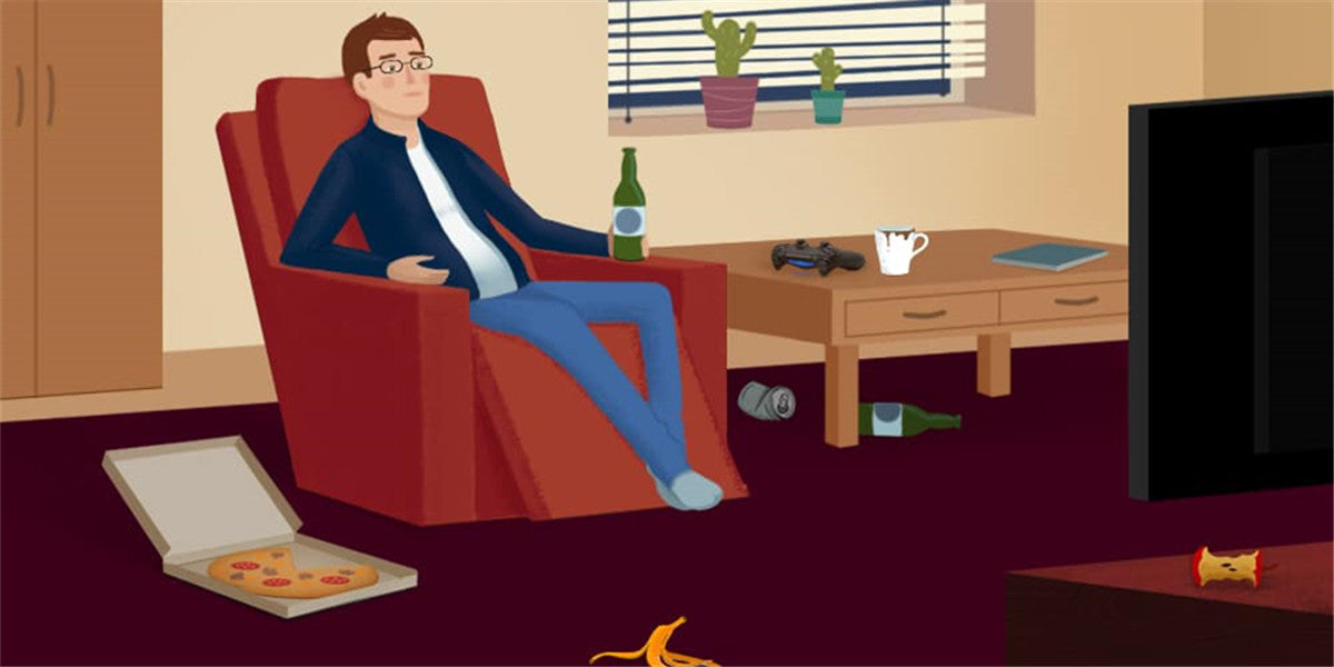 man is alone at home watching tv with food