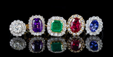 Diamond Amethyst Emerald Ruby and Sapphire Rings