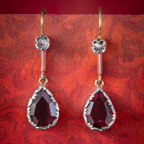 Georgian Garnet Diamond Drop Earrings