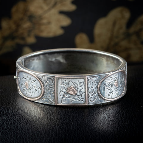 Engraved Silver Antique Bangle