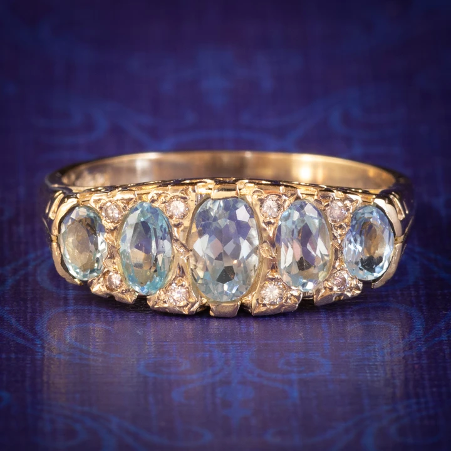 Blue Topaz Five Stone Diamond Ring