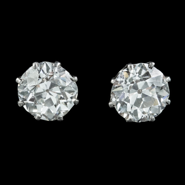 Antique Edwardian Diamond Stud Earrings 3.40ct Diamond Circa 1901 With ...