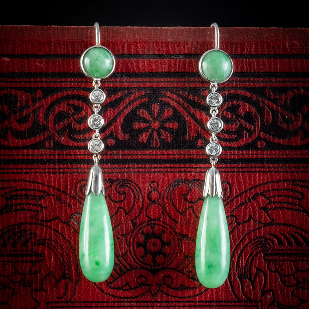 Antique Edwardian Jade Diamond Drop Earrings Platinum Circa 1915 ...