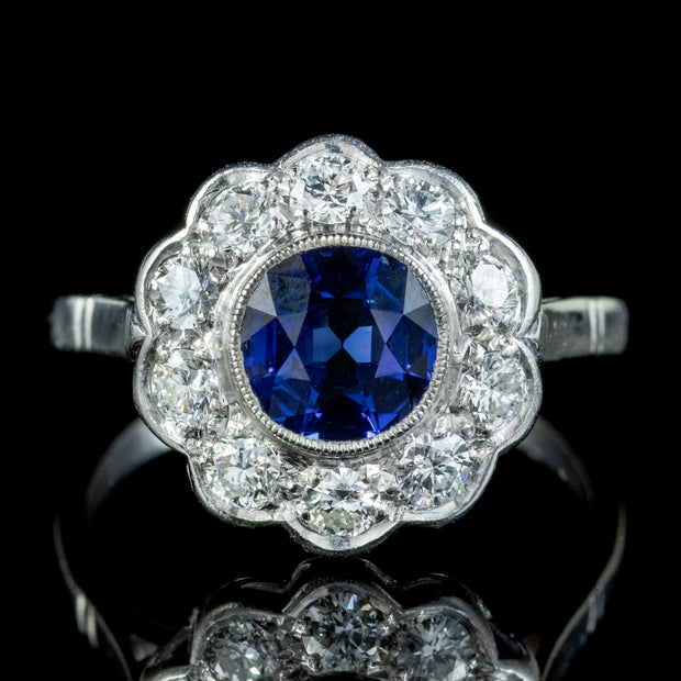 Antique Edwardian Sapphire Diamond Cluster Ring 1.25ct Sapphire Circa ...