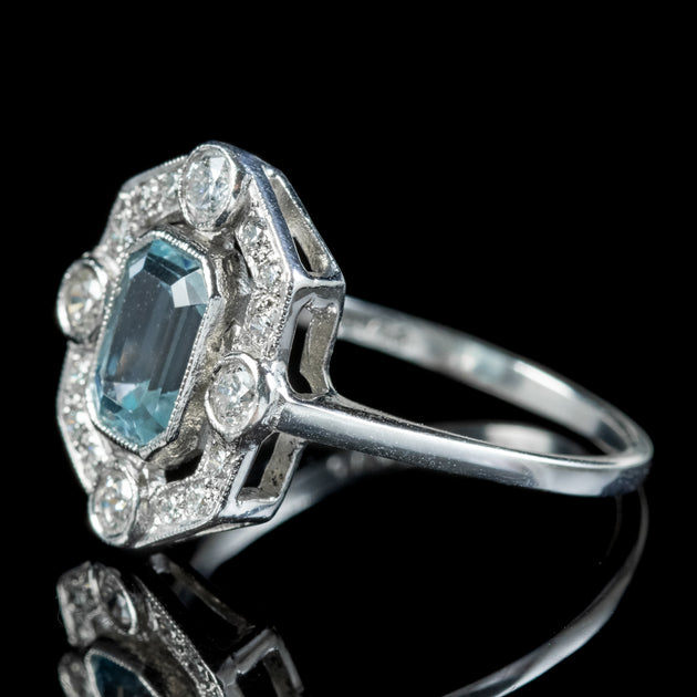 Art Deco Style Aquamarine Diamond Cluster Ring 1ct Aqua – Laurelle ...