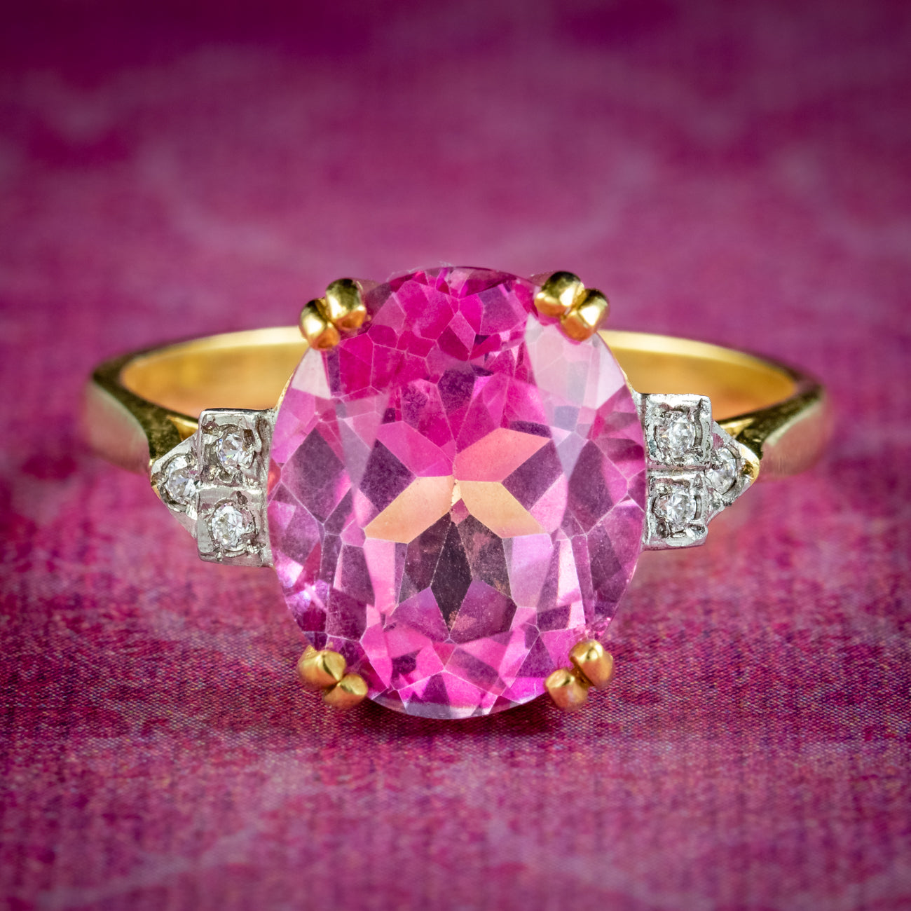 Art Deco Style Pink Topaz Cz Cocktail Ring 5.2ct Topaz