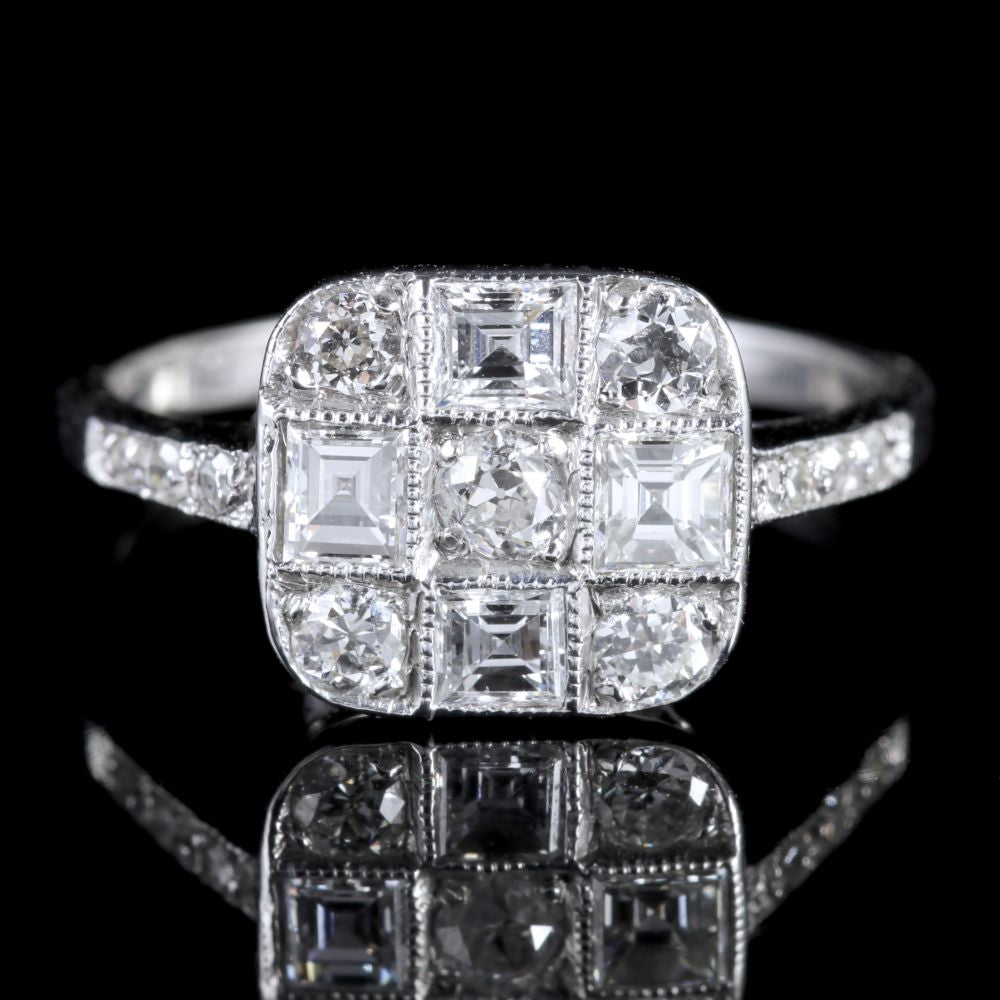 Art Deco Style Diamond Chequered Cluster Ring 1ct Of Diamond