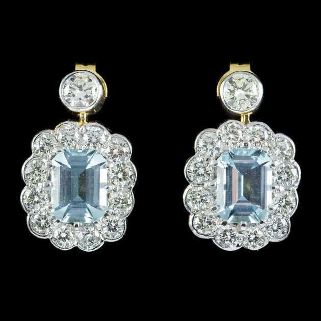 Edwardian Style Aquamarine Diamond Earrings 18ct Gold 2.50ct Aquas ...