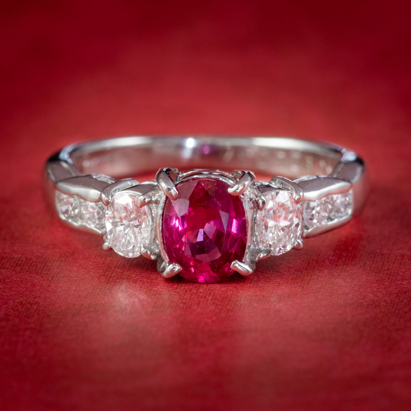 Vintage Ruby Diamond Trilogy Ring Platinum 0.92ct Ruby 0.37ct Of Diamond