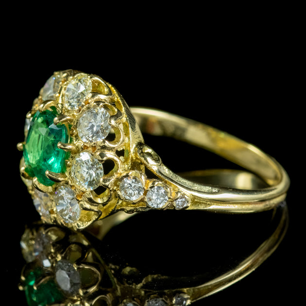 Victorian Style Emerald Diamond Cluster Ring 18Ct Gold – Laurelle ...