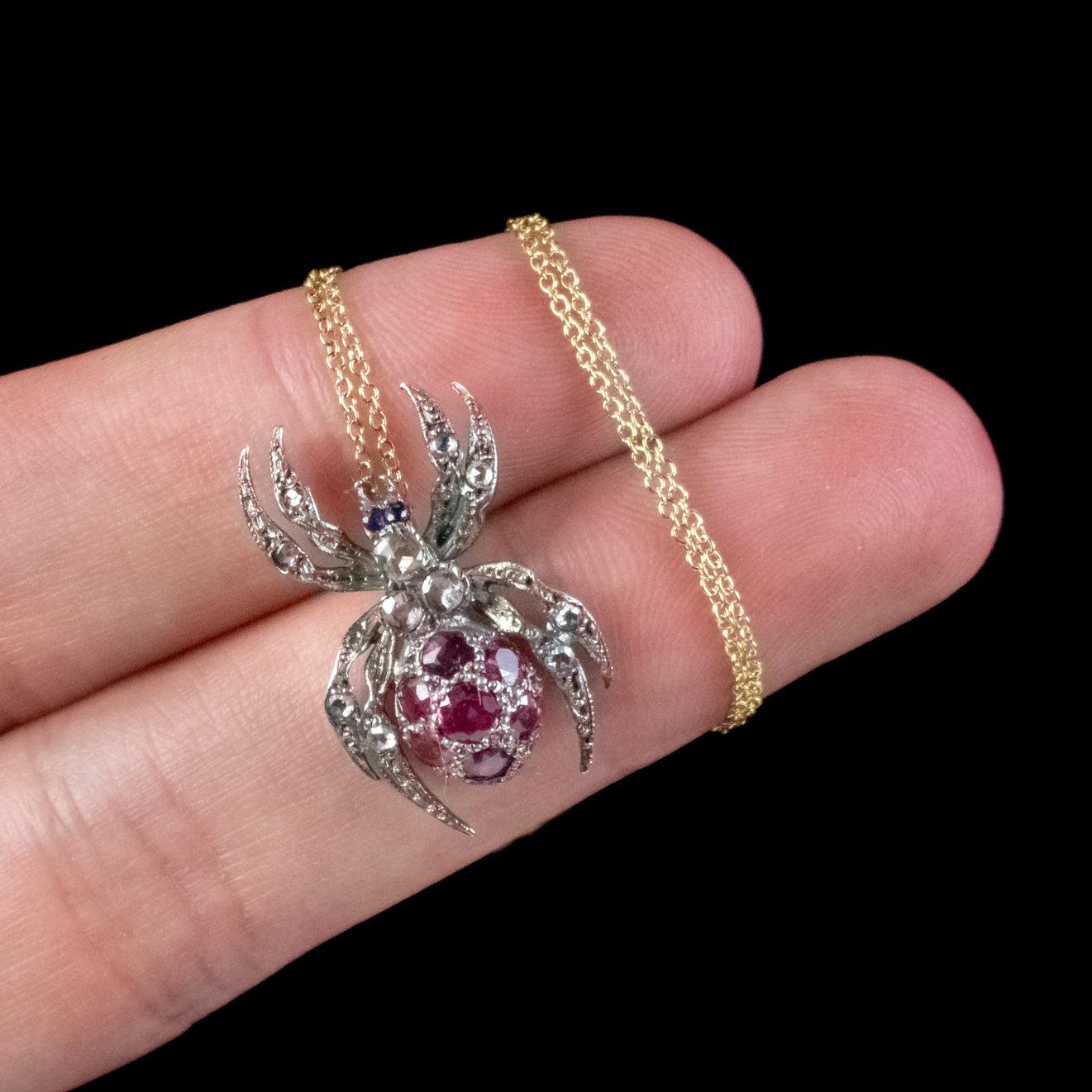 Victorian Style Spider Pendant Necklace Ruby Diamond Sapphire Silver 1 ...