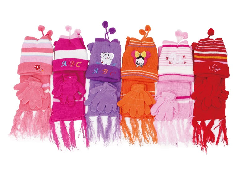 Beanie Gloves Scarf Set For Little Girls In Bulk