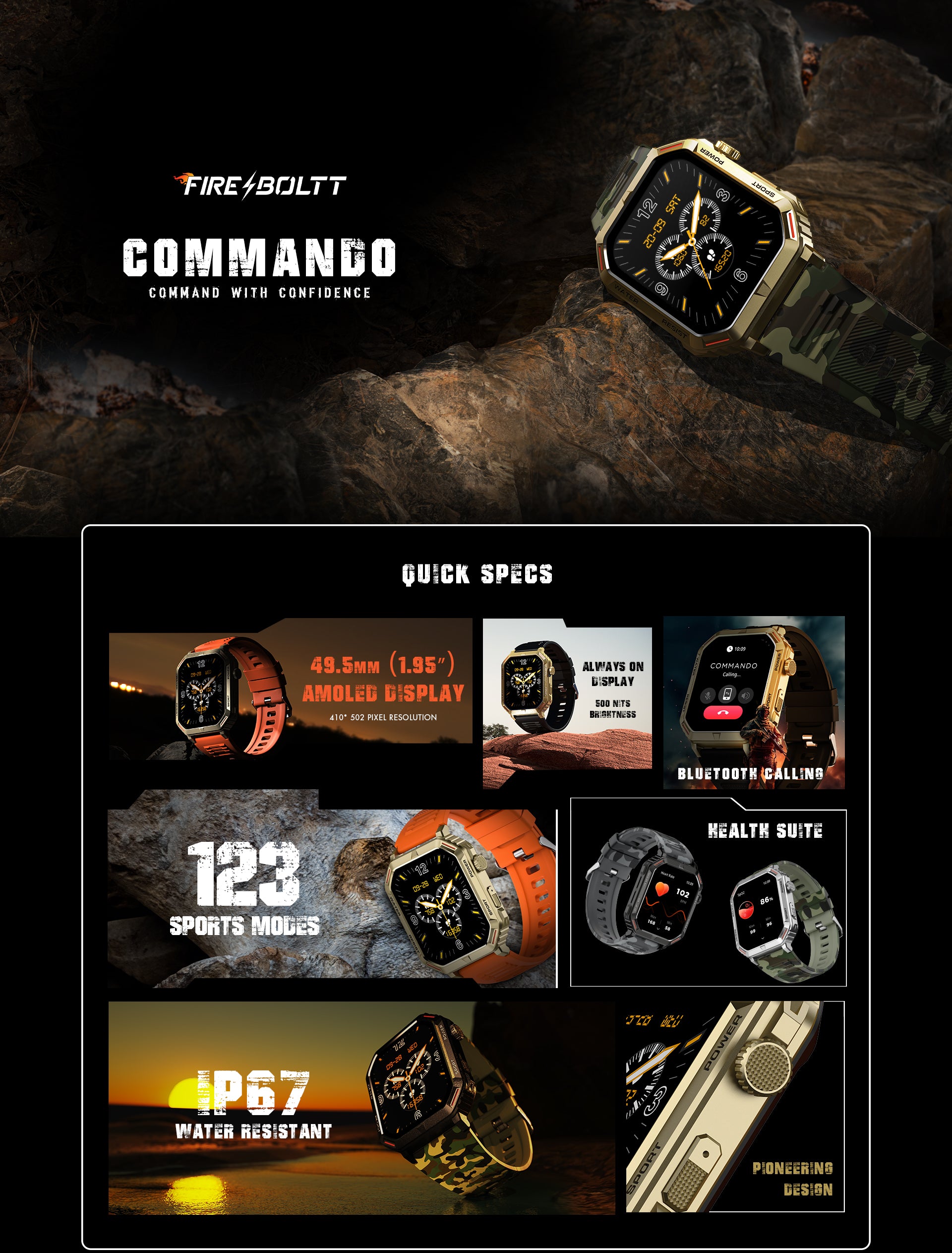 Fire-Boltt Commando Smartwatch with Bluetooth Calling
