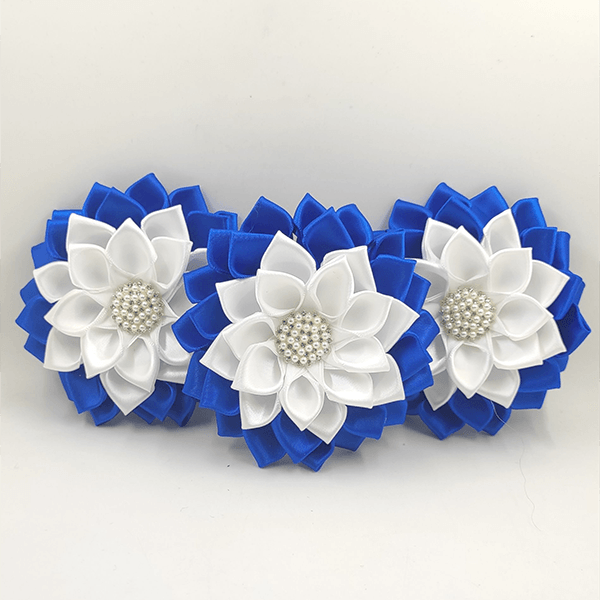 Blue and Gold Ribbon Flower Pin