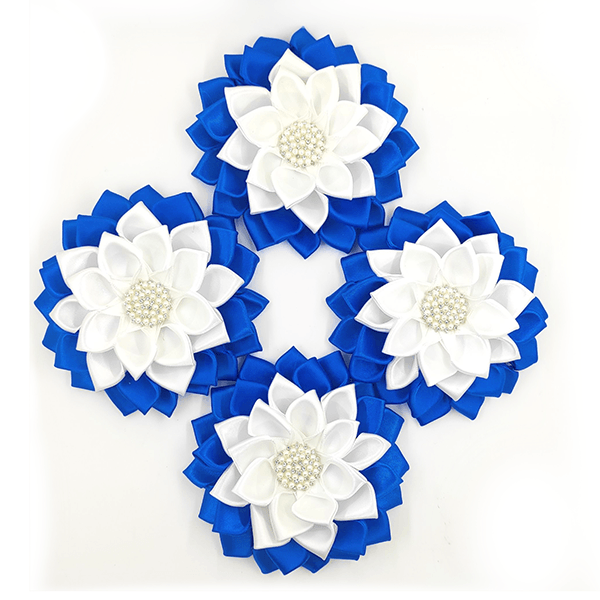 Blue and Gold Ribbon Flower Pin